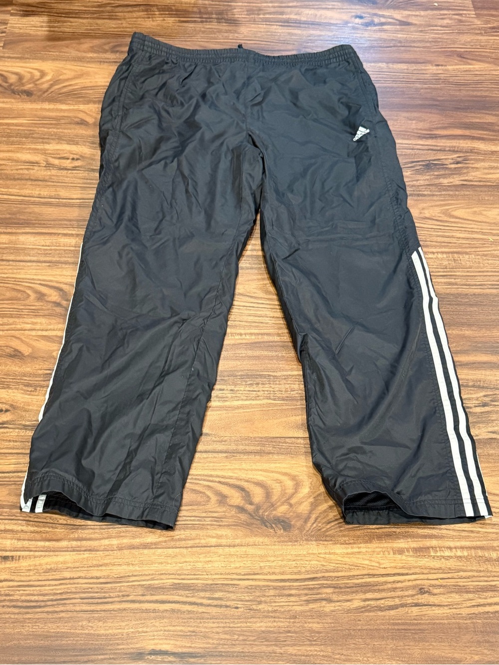 VTG Adidas Track Pants Black/White 3 Stripe Wide Leg y2k Baggy Mens M